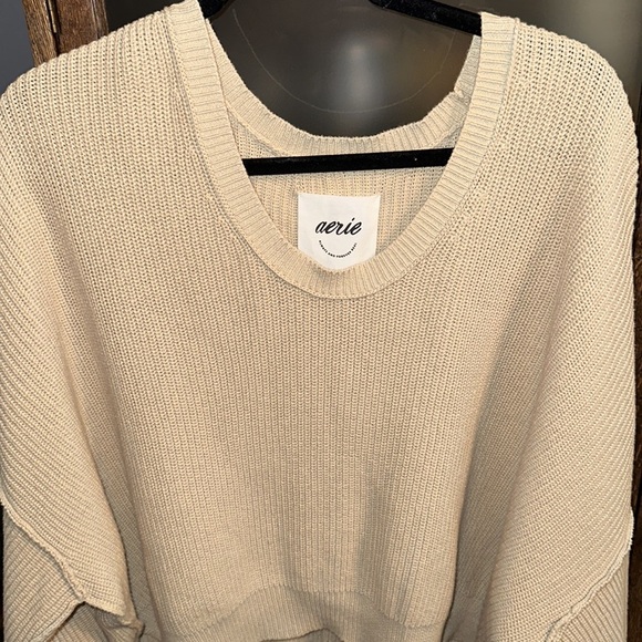 Aerie Tan Low Neck Cropped Sweater - Picture 2 of 9